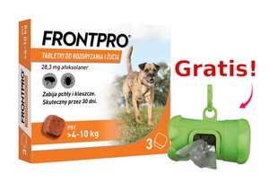 Frontpro tabletki na pchły i kleszcze M 28,3mg 4-10kg x 3tabl + Frontline Dozownik na woreczki GRATIS!