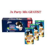 Felix w galaretce MIX MIĘSNY saszetka 44x85g + 3x Felix Party Mix Original Mix 60g GRATIS!!