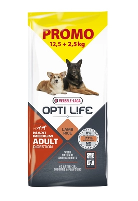 VERSELE-LAGA Opti Life Adult Digestion Medium&Maxi 12,5kg + 2,5kg GRATIS opakowanie uszkodzone (5185)