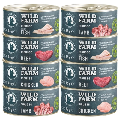 WILD FARM Mousse Mix smaków 8x85g - bezzbożowy mus dla kota