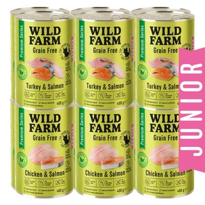 WILD FARM Premium Grain Free Turkey and Salmon / Chicken and Salmon Junior 12x400g  - bezzbożowa karma dla kociąt