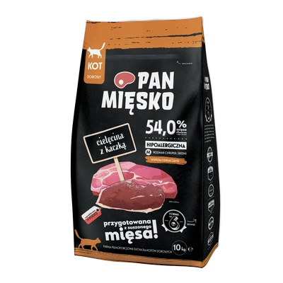 PAN MIĘSKO Cielęcina z kaczką M 10kg dla kota 