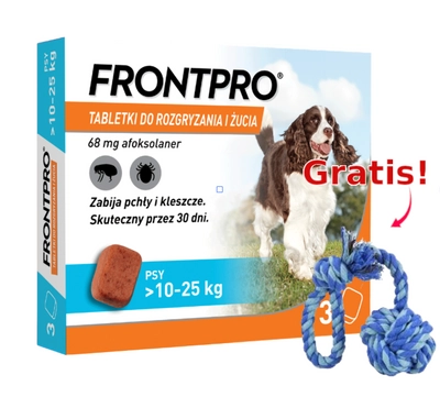  Frontpro tabletki na pchły i kleszcze L 68mg 10-25kg x 3tabl + Sznur z piłką GRATIS!