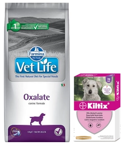 FARMINA Vet Life Dog Oxalate (Urinary) 12kg + Kiltix Obroża dla psów dużych dł 70cm