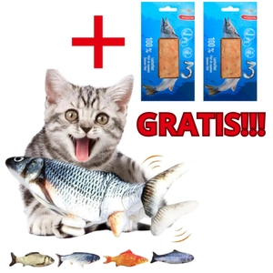 NUXIE® Zabawka dla kota pluszowa rybka z kocimiętka usb 28cm + 2x Love4Pet Salmon filet 30g filet z łososia GRATIS!!!