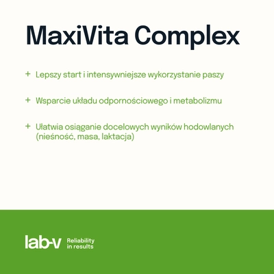 Lab-v MaxiVita Complex - mieszanka paszowa uzupełniająca – multiwitaminowa, w formie płynnej, przeznaczona dla drobiu grzebiącego, drobiu wodnego, gołębi, świń, bydła, owiec i kóz 250 ml