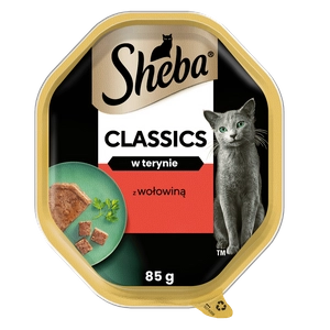 SHEBA Classics tacka 85 g – mokra karma pełnoporcjowa dla dorosłych kotów, z wołowiną, w terynie