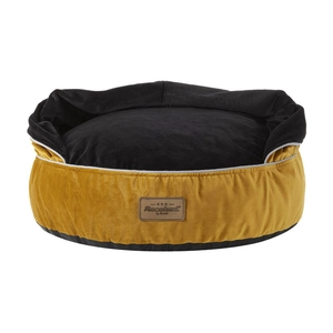 RECOBED pufa z kocykiem Welurowe miodowy/czarny S Ø55cm