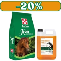 Purina Koń rekreacyjny 25kg + Lab-v Flaxseed Oil – 100% olej lniany tłoczony na zimno dla koni 5000 ml 