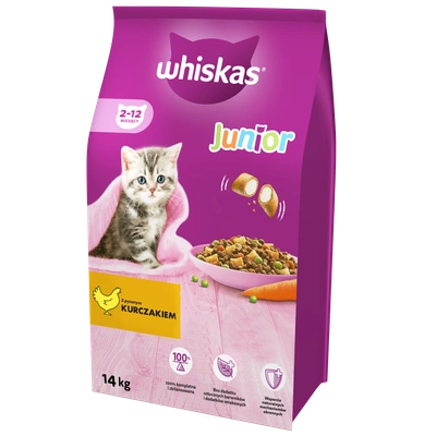 WHISKAS Junior 14kg - sucha karma dla dla kociąt, z pysznym kurczakiem \ Opakowanie uszkodzone (4658) !!! 