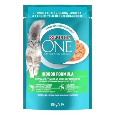 Purina One Indoor Formula Karma dla kotów z tuńczykiem i zielona fasolką 85 g