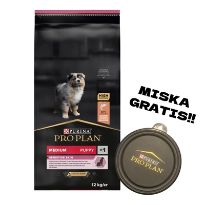 PRO PLAN Sensitive Skin Puppy Karma dla szczeniąt bogata w łososia 12kg + Miska GRATIS!!