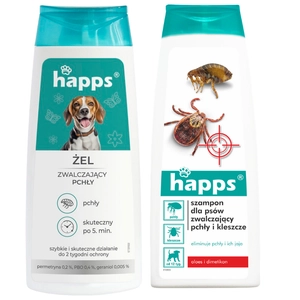 HAPPS Szampon dla psów zwalczający pchły i kleszcze 250ml + HAPPS - żel zwalczający pchły 150ml