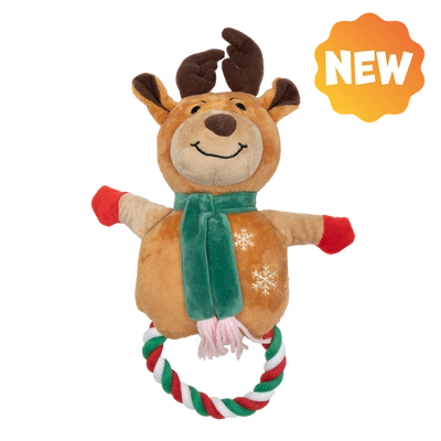 UNIQ PETS PLUSZOWA ZABAWKA DLA PSA SQUEAKIES gryzak w kształcie pierścienia renifera z piszczałką 25x35cm
