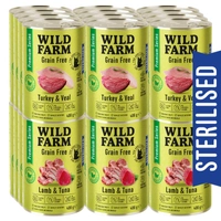 WILD FARM Premium Grain Free Turkey and Veal / Lamb and Tuna 24x400g  - bezzbożowa karma dla kota sterylizowanego