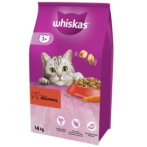 WHISKAS Adult 13kg - sucha karma dla dorosłego kota, z pyszną wołowiną / Opakowanie uszkodzone (879)