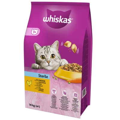 WHISKAS Sterile 11,6kg - sucha karma dla dorosłego kota po zabiegu kastracji, z pysznym kurczakiem / Opakowanie uszkodzone (4474) !!!