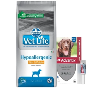FARMINA Vet Life Dog Hypoallergenic Fish & Potato 12kg + Advantix - dla psów 25-40kg (pipeta 4ml)