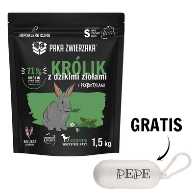 Paka Zwierzaka -Karma sucha SH Królik i dzikie zioła PUPPY 1,5 kg + ETUI na kupoworki GRATIS !!!