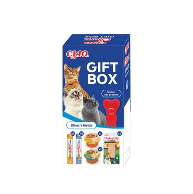 INABA Cat Ciao Giftbox - Prezent świąteczny dla kota 13 przekąsek + łyżeczka