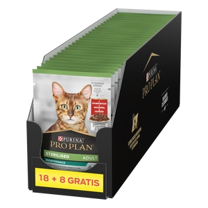 Purina Pro Plan Sterilised z wołowiną dla kota 26x85g (18+8 GRATIS)