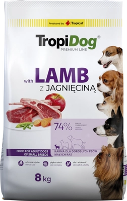 TROPIDOG Premium Adult Small Breeds z jagnięciną i ryżem 8kg