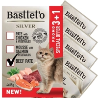 Basttet'o Silver Pasztet wołowy dla kotów 4x85g (saszetka)( 3+1 GRATIS) [data ważności 03/07/2025]