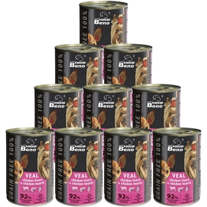 Super Beno PIES bezzbożowe kąski z cielęciną, wątróbką drobiową i sercami drobiowymi w sosie 10x415g