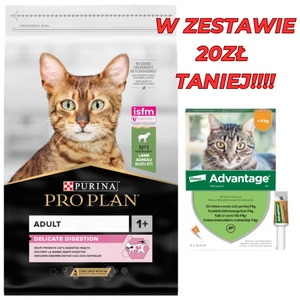 PRO PLAN Delicate Digestion Adult Karma dla kotów bogata w jagnięcinę 10kg + Advantage - dla kotów (0,4mlx4) *roztwór* blister