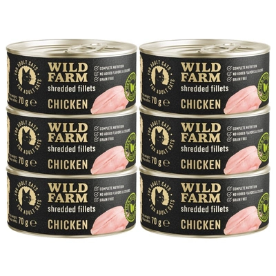 WILD FARM Fillets Chicken 6x70g - bezzbożowa mokra karma dla kota, filet w bulionie