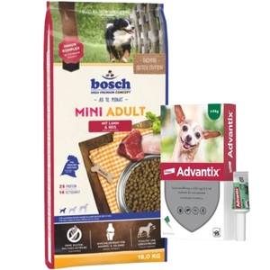 Bosch Adult Mini Lamb & Rice, jagnięcina i ryż (nowa receptura) 15kg + Advantix - dla psów do 4kg (pipeta 0,4ml)