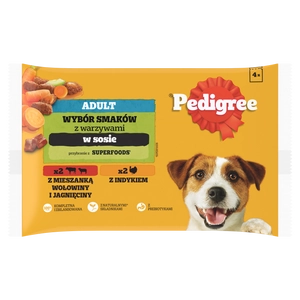 PEDIGREE Adult saszetka 4x100 g - Wybór Smaków z Marchewką w Sosie, mokra karma pełnoporcjowa dla dorosłych psów (kawałki bogate w mieszankę wołowiny i jagnięciny oraz kawałki bogate w indyka)