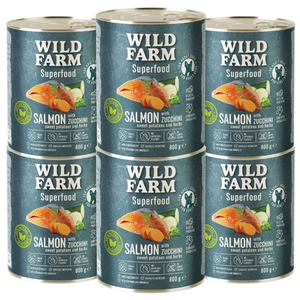 WILD FARM Superfood Salmon (Łosoś z cukinią, słodkimi ziemniakami i ziołami) 6x800g bezzbożowa karma dla psa