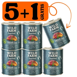 WILD FARM Superfood Wild Boar (Dziczyzna z batatami, jagodami i ziołami) 5x800g + 800g GRATIS bezzbożowa karma dla psa