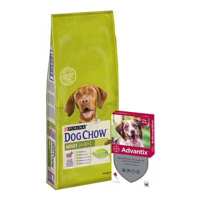 PURINA Dog Chow Adult  Lamb 14kg + Advantix - dla psów 10-25kg (4 pipety x 2,5ml)