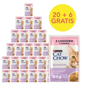 CAT CHOW Sensitive Karma dla kotów z łososiem i cukinią w sosie 85g Saszetka 20+6 GRATIS