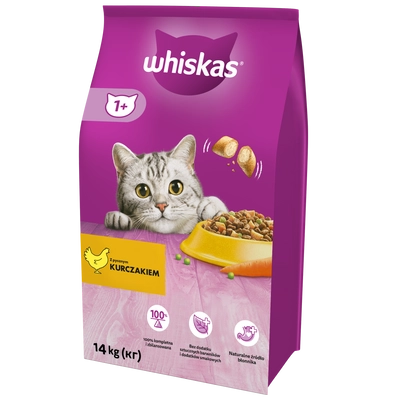 WHISKAS Adult 14 kg - sucha karma dla dorosłego kota, z pysznym kurczakiem / Opakowanie uszkodzone (2394,2482,2657,2884)