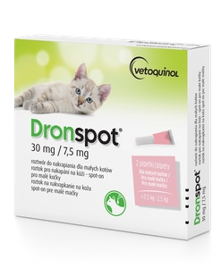VETOQUINOL Dronspot Roztwór Do Nakrapiania Dla Małych Kotów o masie ciała od 0,5kg do 2,5kg 30mg/7,5mg (2x0,35ml)