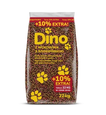 DINO Sucha Karma z Wołowiną dla Psów 20kg + 10% GRATIS