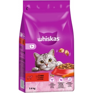 WHISKAS Adult 3,8 kg - sucha karma pełnoporcjowa dla dorosłych kotów, z pyszną wołowiną