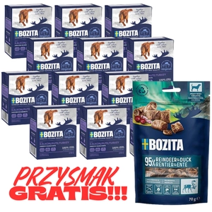 BOZITA Dog: Indyk w galarecie 12x370g + BOZITA Meaty Bites renifer z kaczką przysmak pies 70g GRATIS!!!