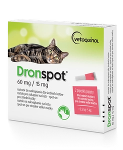VETOQUINOL Dronspot - roztwór do nakrapiania dla średnich kotów o masie ciała od 2,5 do 5kg (2x0,7ml)