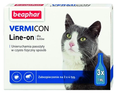 VERMICON LINE-ON CAT 1ML - 3 pipety kropli przeciwpchłowych dla kotów