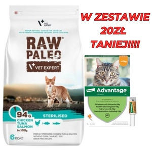Vetexpert Raw Paleo Sterilised Cat 6kg + Advantage - dla kotów (0,4mlx4) *roztwór* blister