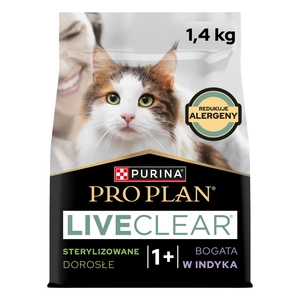 PRO PLAN LiveClear Karma dla dorosłych kotów po zabiegu sterylizacji bogata w indyka 1,4 kg