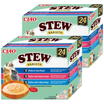 INABA Cat Ciao Stew - karma uzupełniająca dla kota o smaku kurczaka, tuńczyka, łososia i przegrzebek 2x(24x40g)