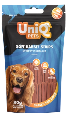 UNIQ PETS przysmaki dla psa 80g stripsy z królika