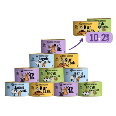 Paka Zwierzaka- karma mokra dla kota MIX 10x200g+2 szt GRATIS !!! 