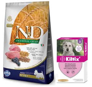Farmina N&D Ancestral Grain canine LAMB & BLUEBERRY ADULT MINI 7kg + Kiltix Obroża dla psów dużych dł, 70cm