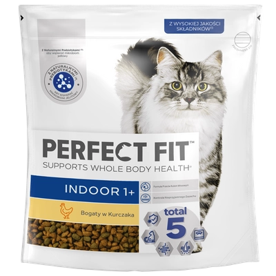 PERFECT FIT (Indoor 1+) 750g Bogaty w kurczaka - sucha karma dla kota żyjącego w domu opakowanie uszkodzone (2398)